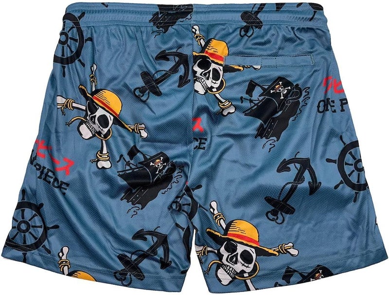 Bio World One Piece Live Action Straw Hat Pirate Icons All-Over Print Men's Dark Blue Active Mesh Shorts - Image 5